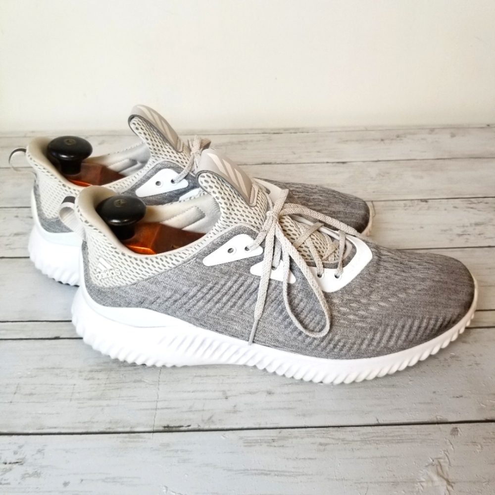 Adidas Alphabounce 1 Gray White Knit Lace Up Athletic Lightweight Running Shoes
